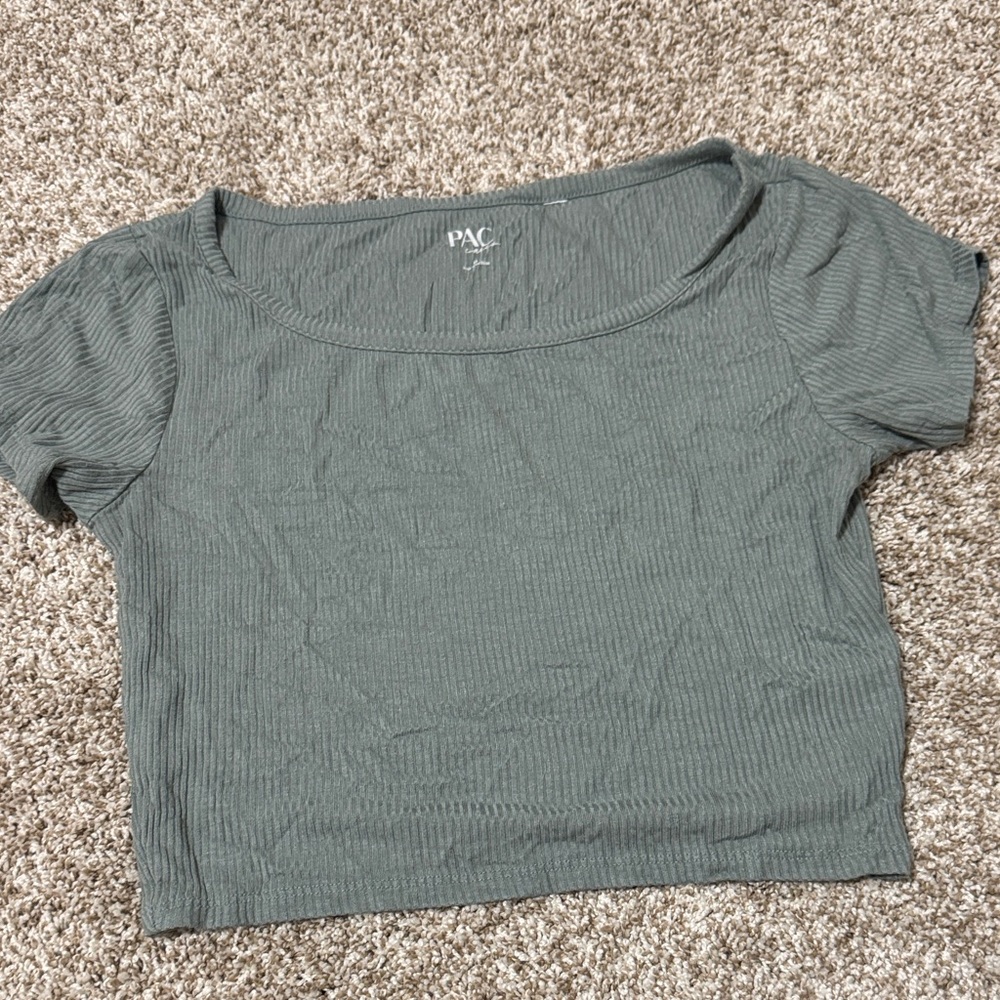 PAC Green Ribbed Short Sleeve Top